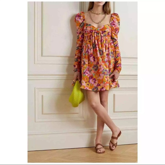 Zimmermann Violet Orange Yellow Ruched Ruffled Sundress Size XS Petite (0P) - Picture 4 of 11